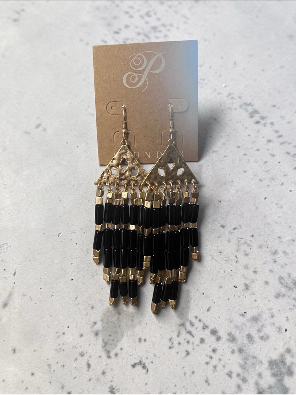 Statement Black and Gold Beaded Fringe Earrings